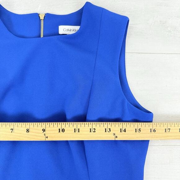 NWT Calvin Klein Midi Sheath Dress Size 4 Royal Blue Ruffle Hem Stretch Cocktail - Picture 13 of 16